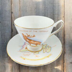 TAYLOR & KENT Newfoundland Teacup Saucer Bone China ENGLAND Set Monarch Deer VTG
